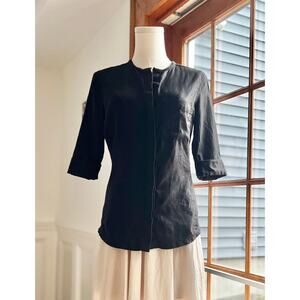 James Perse Women's Black Linen Button Up Shirt, 3/4 sleeve, Sz 2 (M)